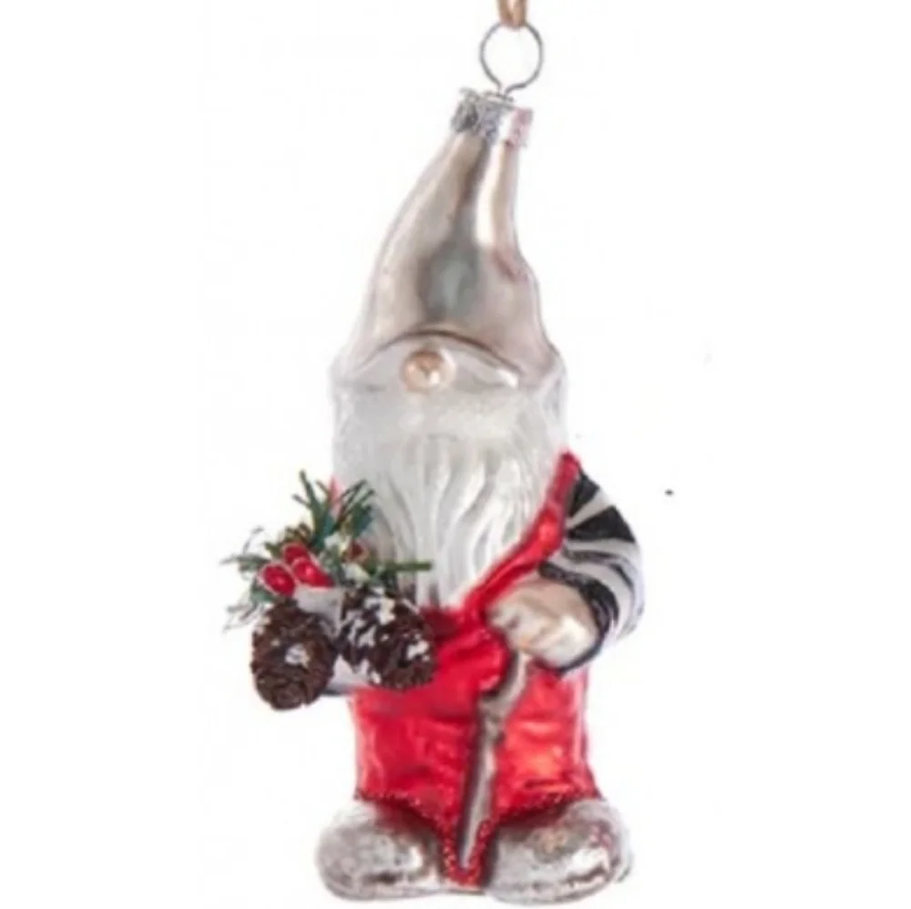 Kurt S Adler Red w/ Black Striped Sleeves Gingham Gnome Ornament